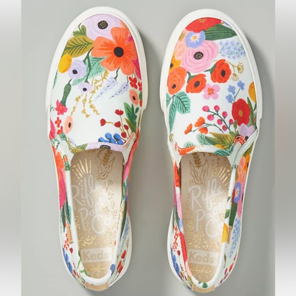Rifle Paper Co x Keds Garden Party slip on sneakers.